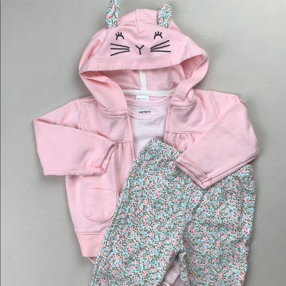 Carters Bunny Hoodie/Onesie/Pants Matching Set